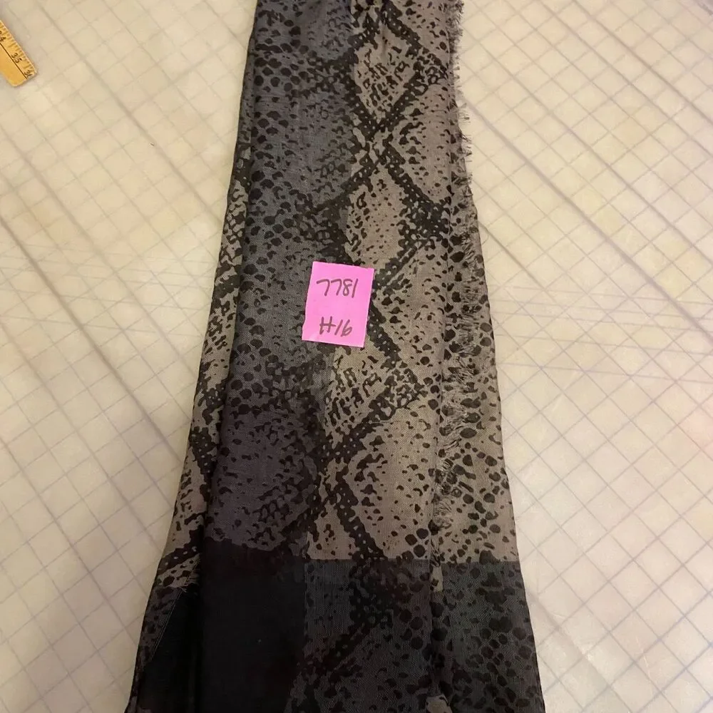 #7781 Large Snake print Gray and Black Sheer Scarf Vintage 56 in x 50 in